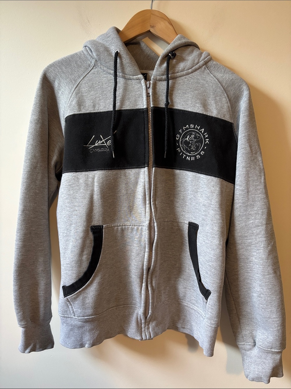 Gymshark Men’s Light Gray Zip Hoodie with Black Panels